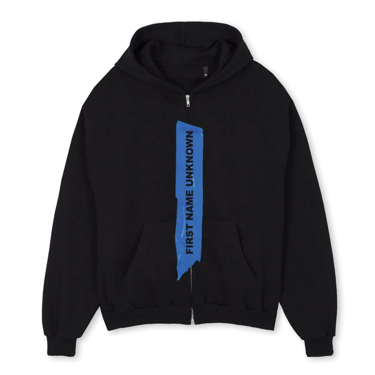 FNUTAPE Black Oversized Zipped Hoodie.