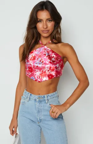 Gina Pink Floral Halter Top