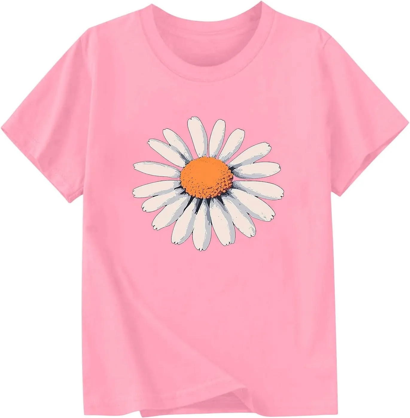 Girls Daisy Print Short Sleeve T-Shirts Cute Kids Summer Tops Loose Crewneck Casual Basic Tees for Boys 2-14 Years