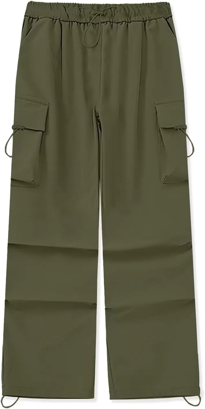HENGAO Girls Cargo Pants Casual Jogger Loose Fit Streetwear Parachute Pants