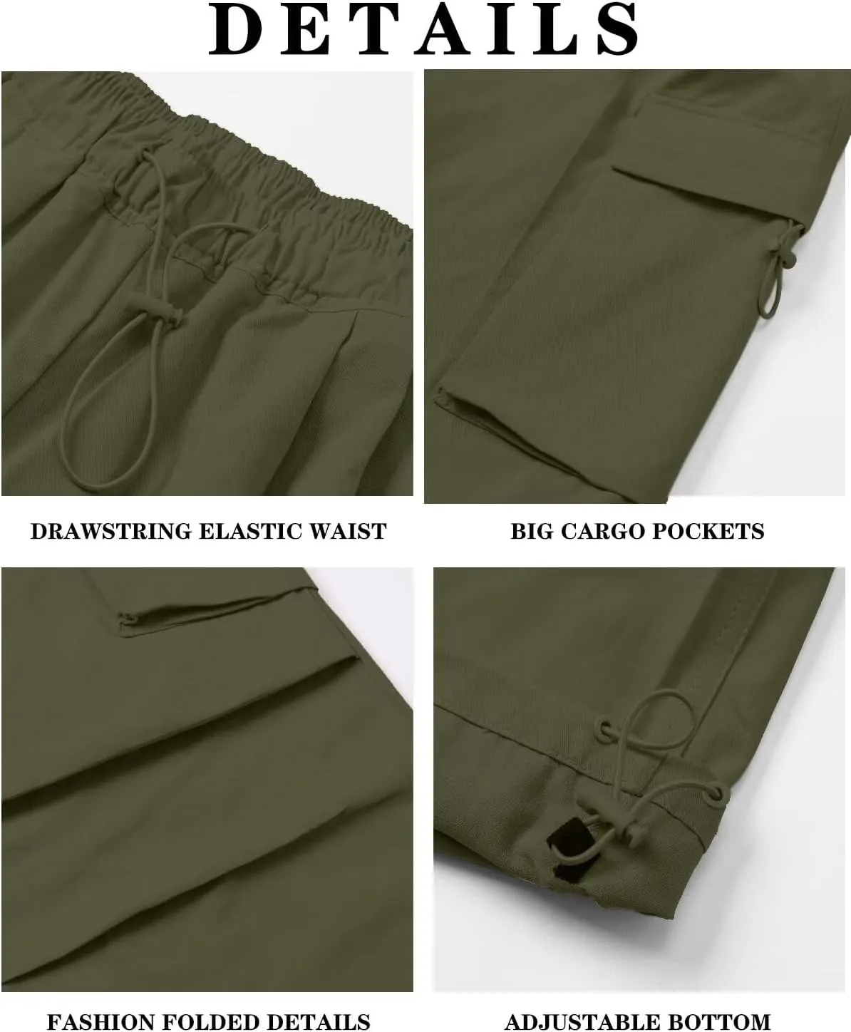 HENGAO Girls Cargo Pants Casual Jogger Loose Fit Streetwear Parachute Pants