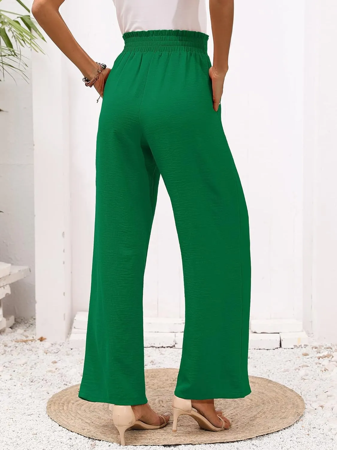 Heymoments Women's Wide Leg Lounge Pants with Pockets Lightweight High Waisted Adjustable Tie Knot Loose Trousers
