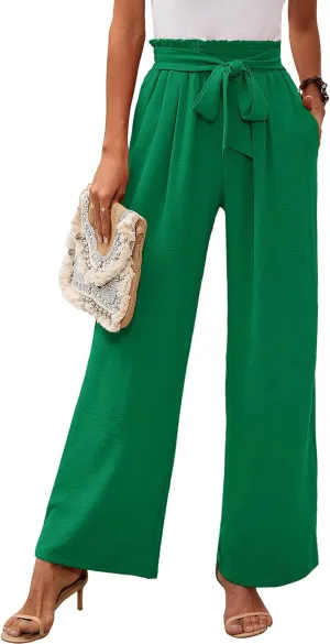 Heymoments Women's Wide Leg Lounge Pants with Pockets Lightweight High Waisted Adjustable Tie Knot Loose Trousers