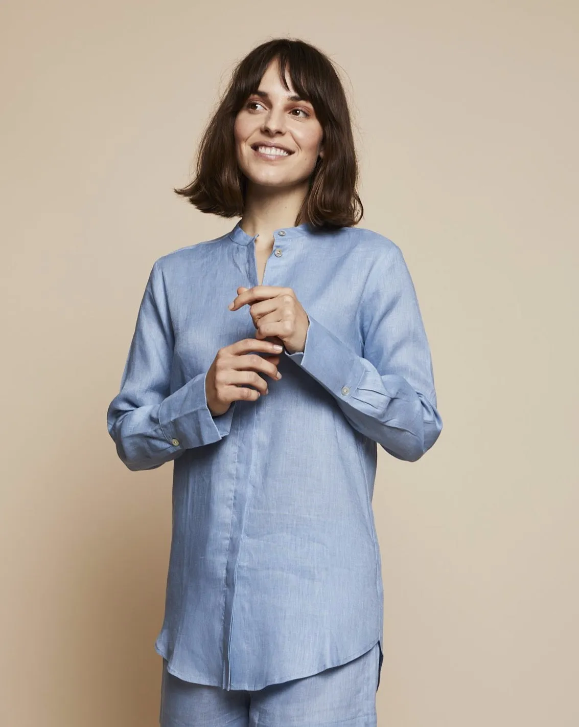 Laura Linen Blouse in Candy Blue