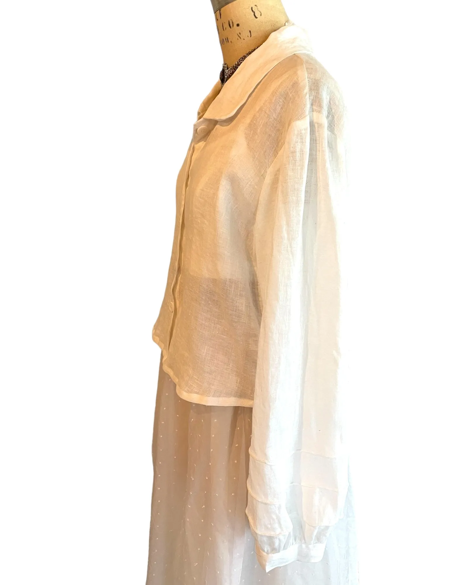 LONG SLEEVE BLOUSE WITH PIN-TUCKS- WHITE LINEN - BEST SELLER