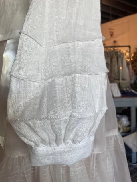 LONG SLEEVE BLOUSE WITH PIN-TUCKS- WHITE LINEN - BEST SELLER