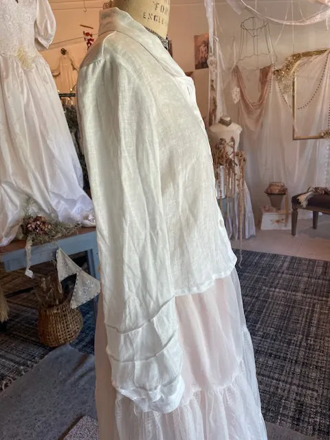 LONG SLEEVE BLOUSE WITH PIN-TUCKS- WHITE LINEN - BEST SELLER