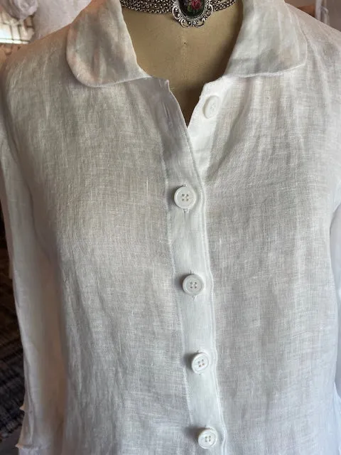 LONG SLEEVE BLOUSE WITH PIN-TUCKS- WHITE LINEN - BEST SELLER