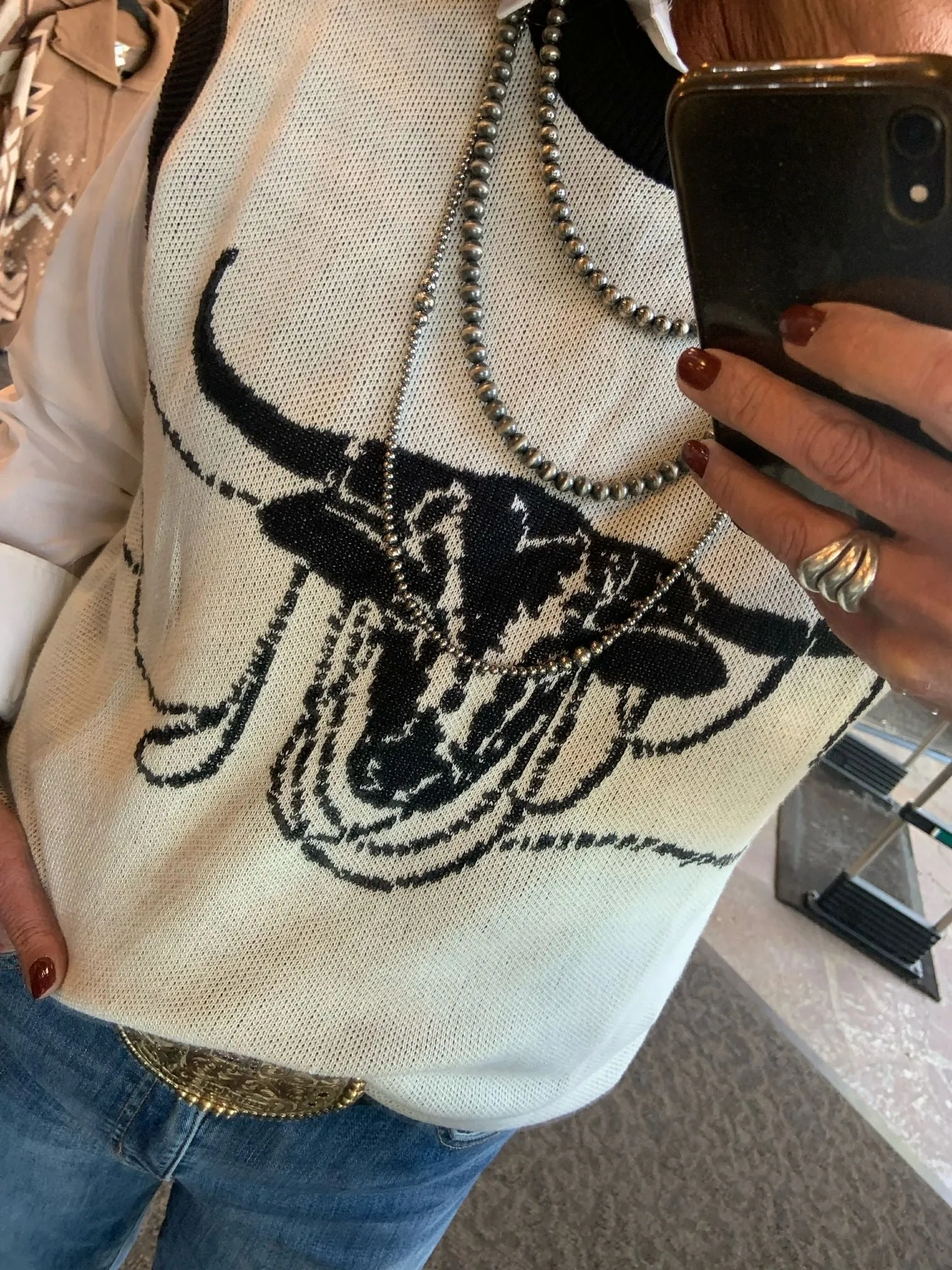 Longhorn Graphic Oversized Sweater Vest - S/M to 2X/3X