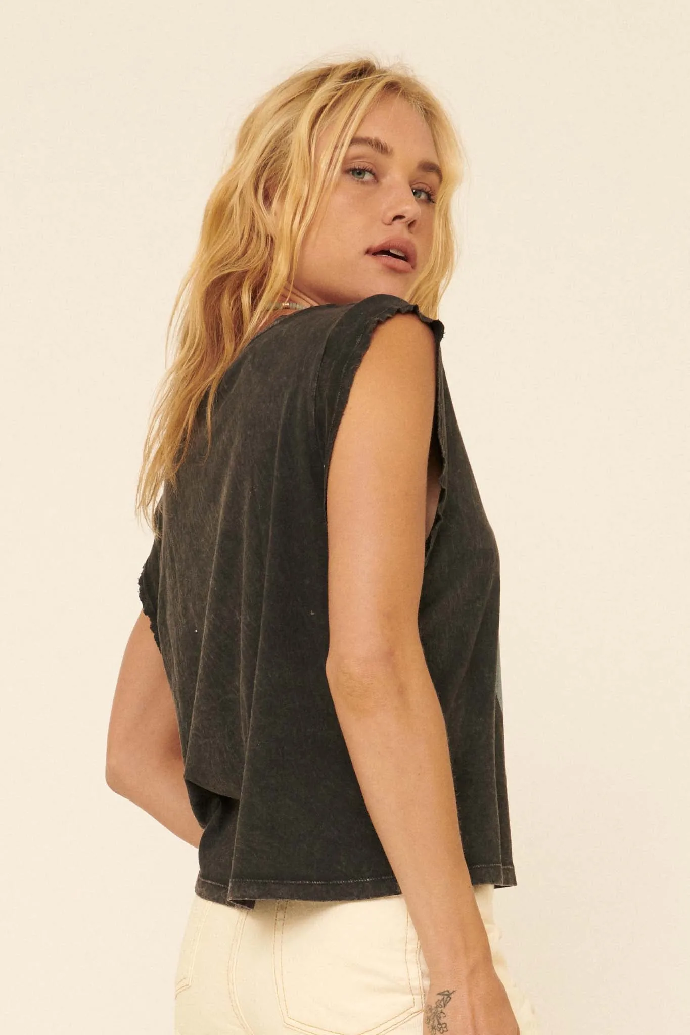 Love Vintage-Wash Sleeveless Graphic Tee