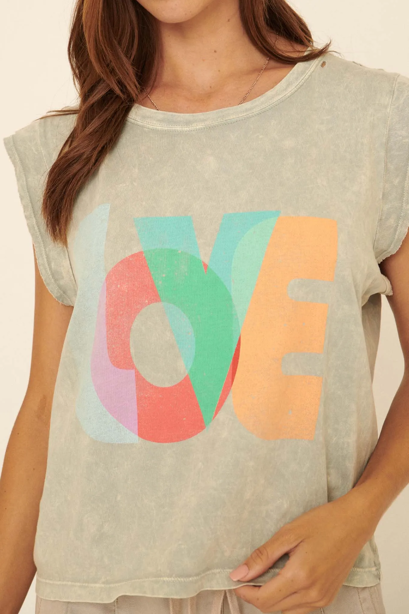 Love Vintage-Wash Sleeveless Graphic Tee
