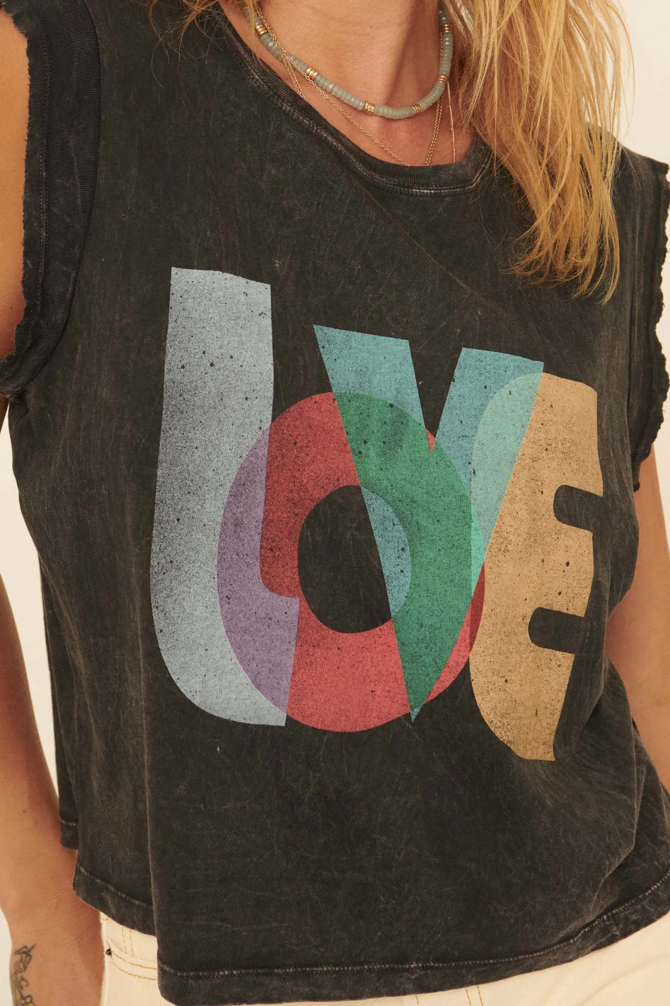 Love Vintage-Wash Sleeveless Graphic Tee
