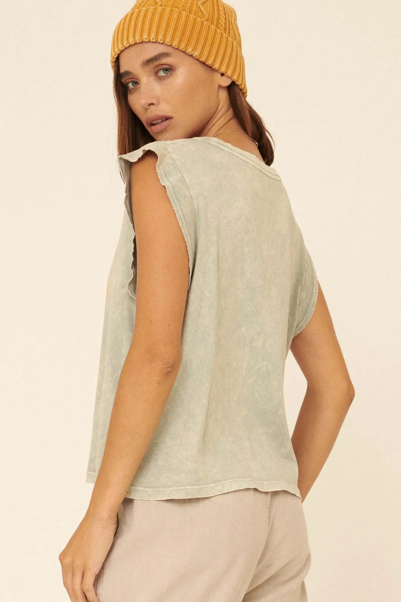 Love Vintage-Wash Sleeveless Graphic Tee