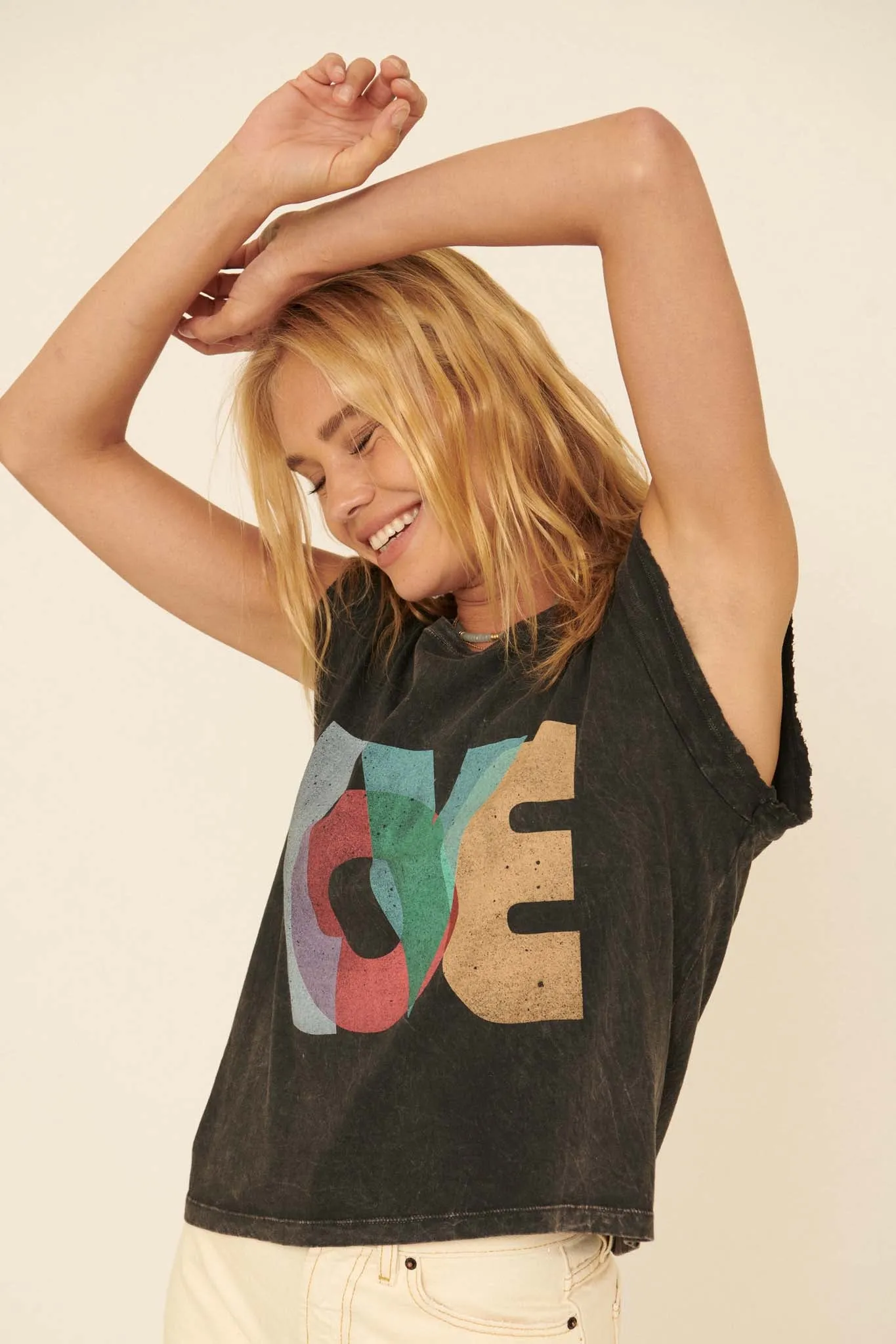 Love Vintage-Wash Sleeveless Graphic Tee