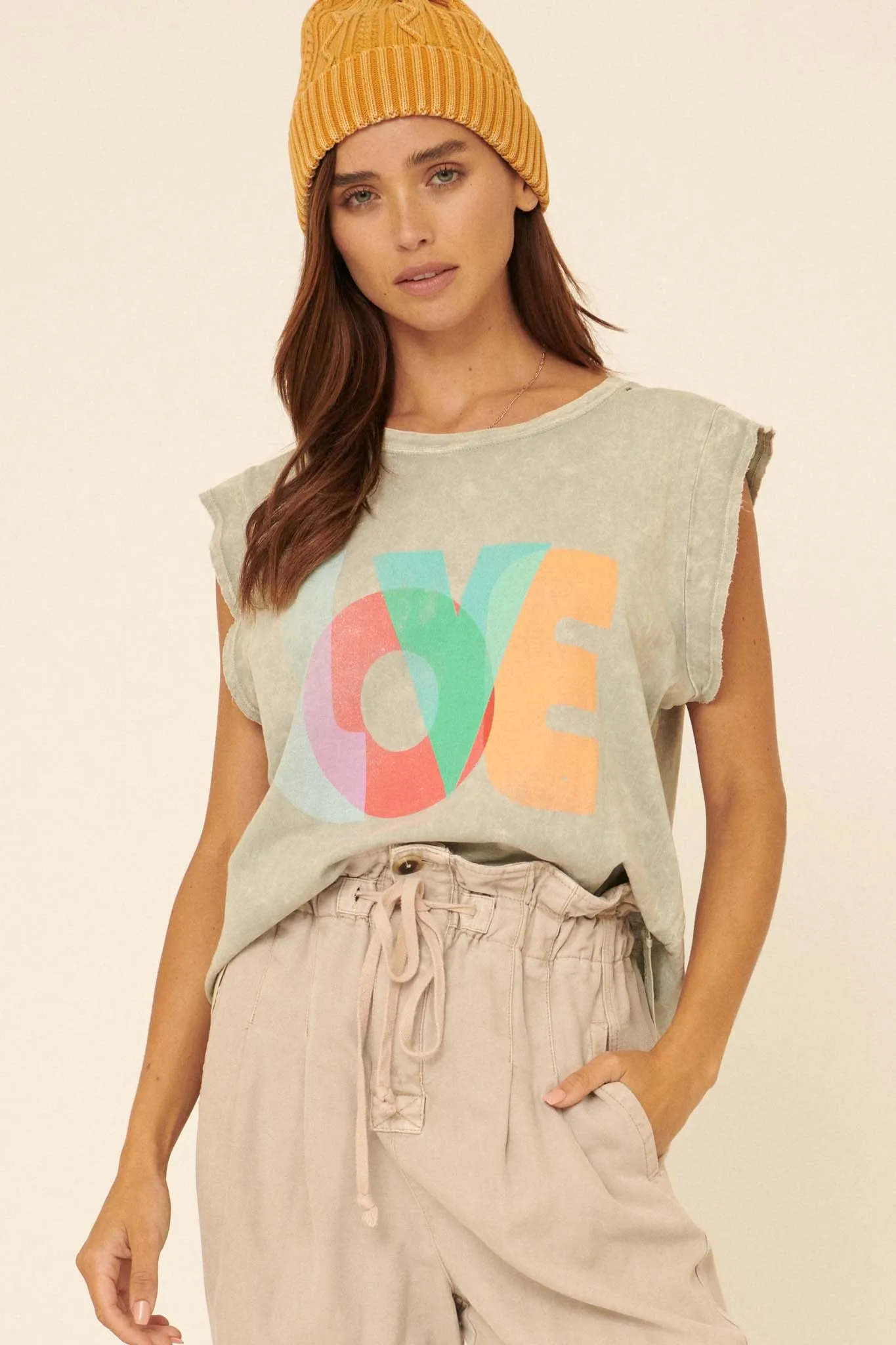 Love Vintage-Wash Sleeveless Graphic Tee
