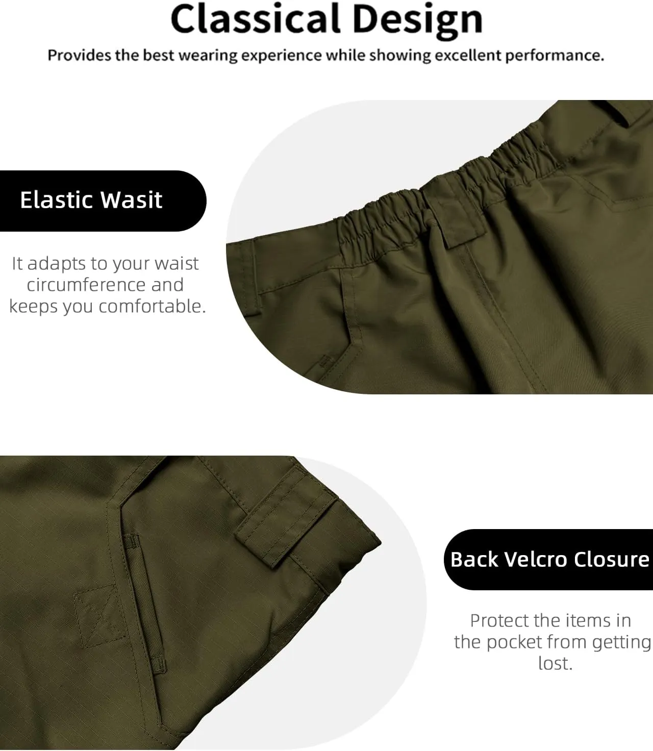 Mens Hiking Cargo Shorts Casual Tactical Waterproof Shorts for Work Golf Fishing with 6 Pockets