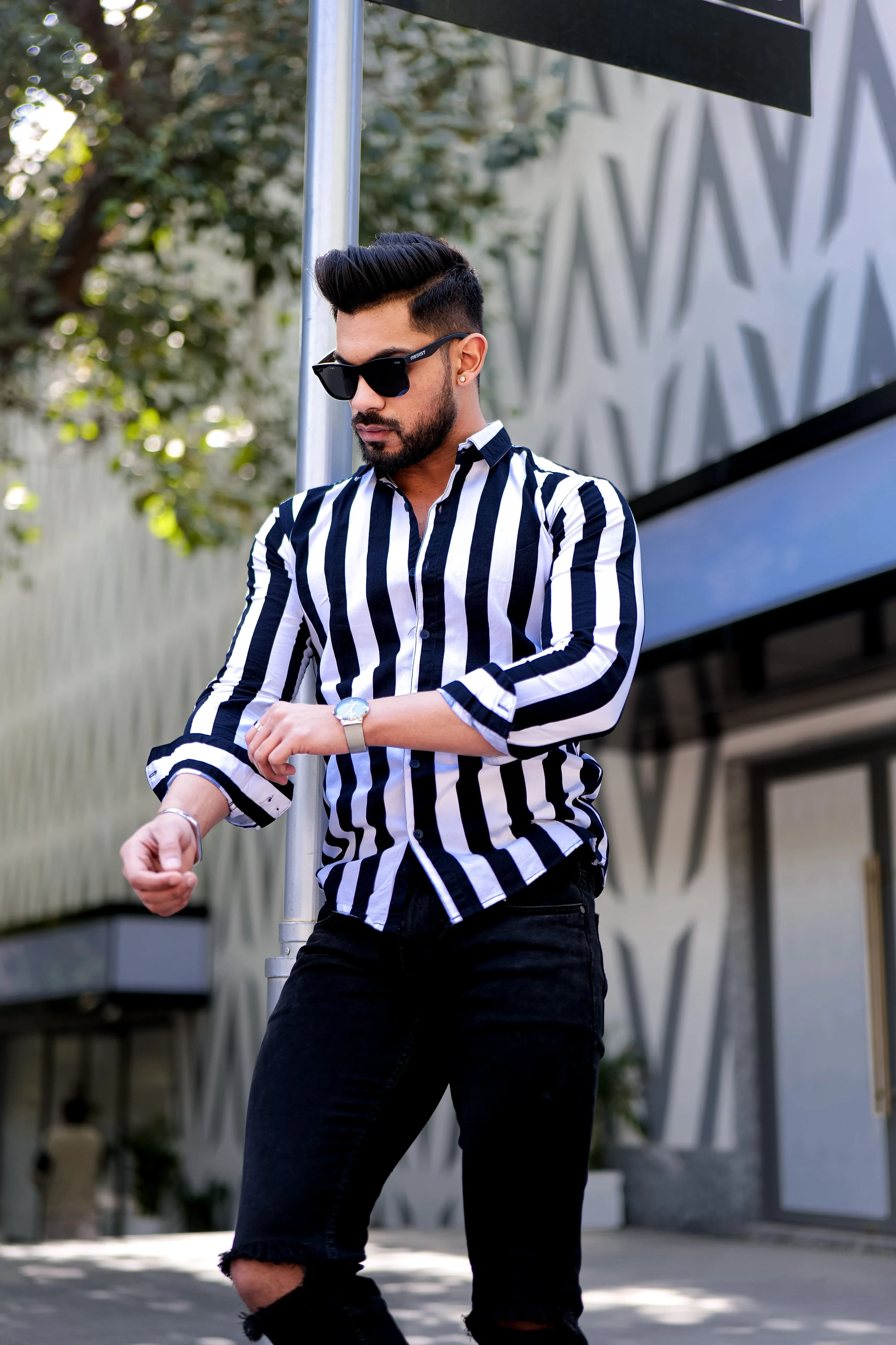 Metalic White Striped Cotton Shirt