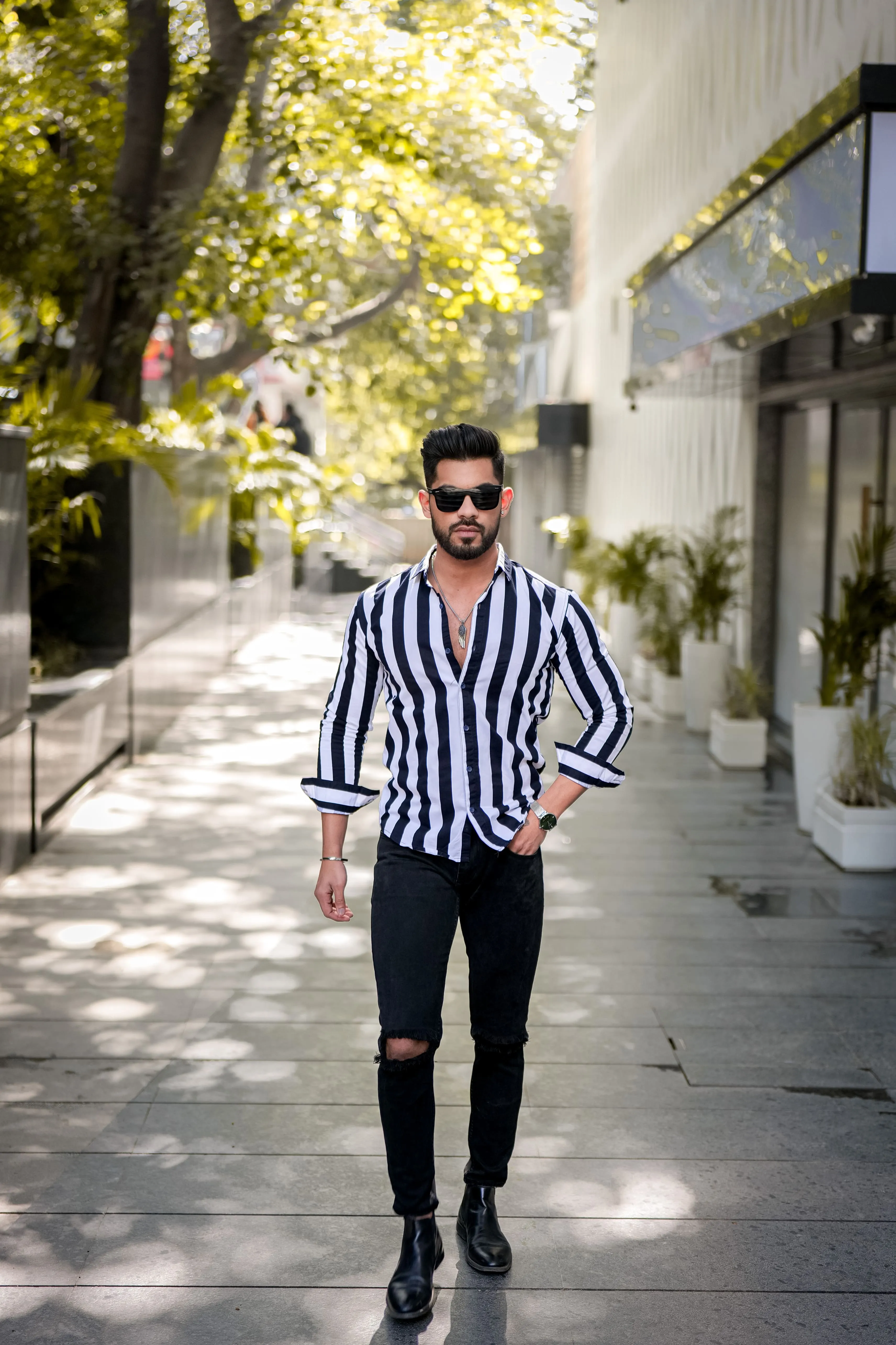 Metalic White Striped Cotton Shirt