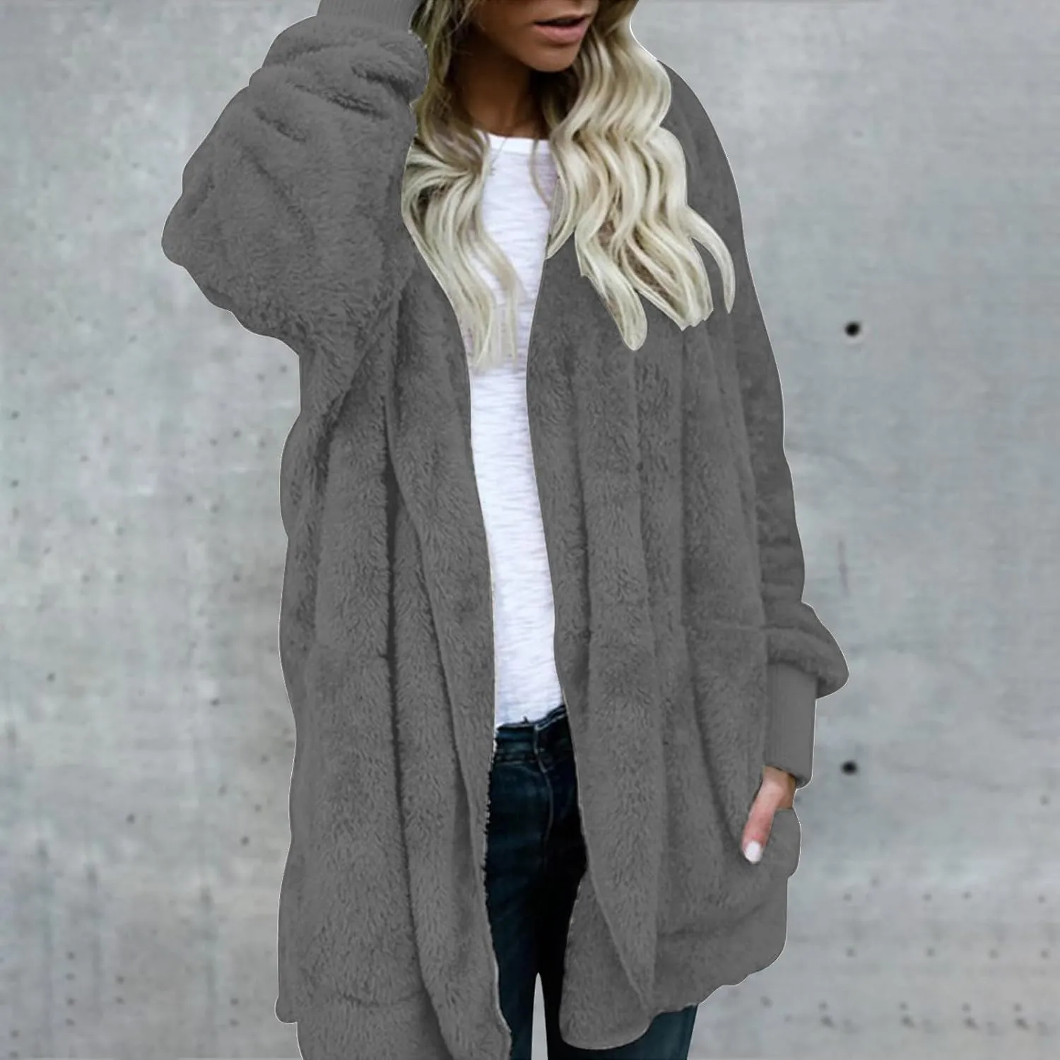 Oversized Warm Winter Coats Plus Size Warm Coat Lapel Double-Breasted Daily Outercoat with Flufff Coat with Pockets