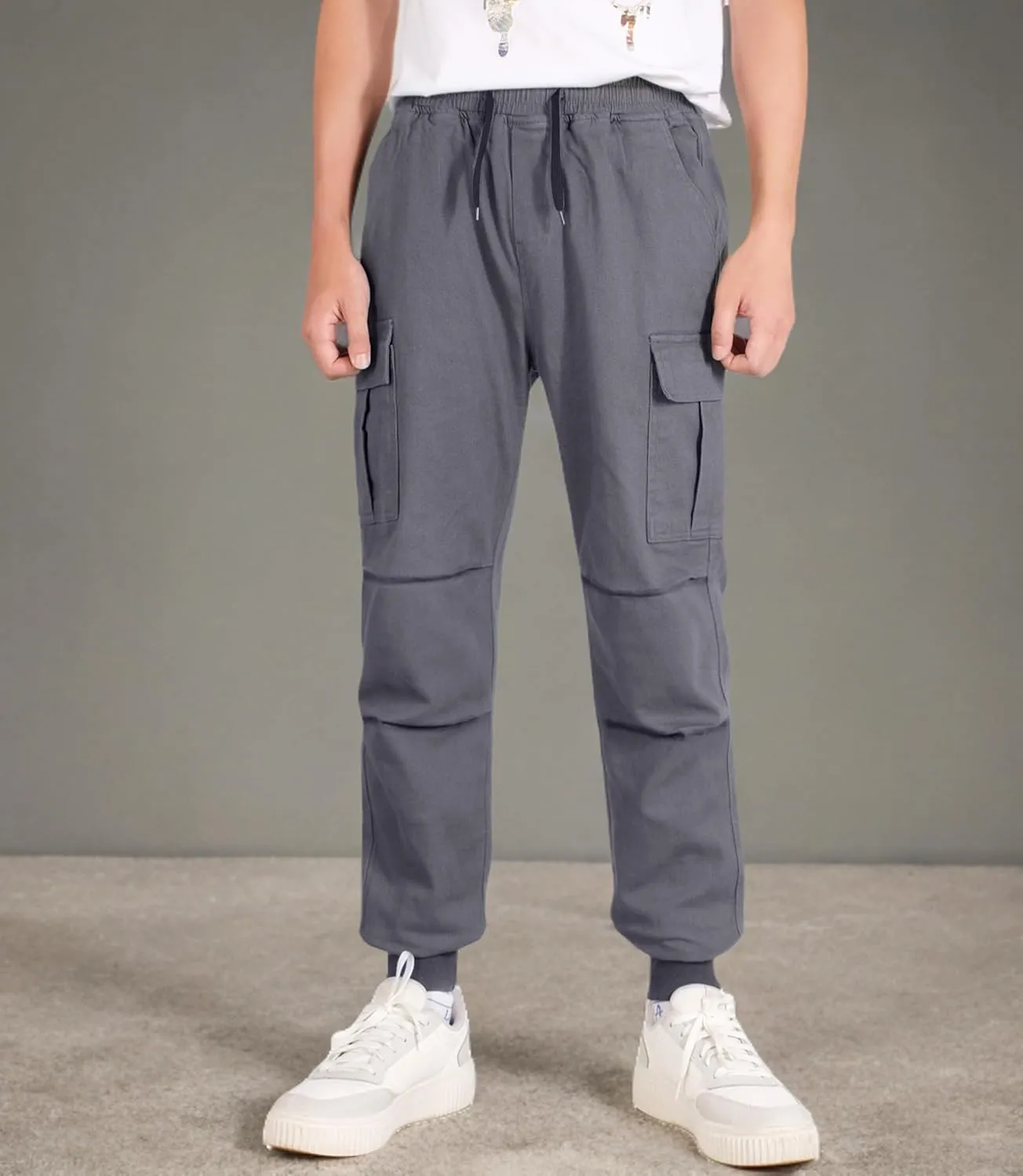TLAENSON Boys Joggers Cargo Pants for Kids Drawstring Elastic Waist Cotton Twill Jogging School Pant