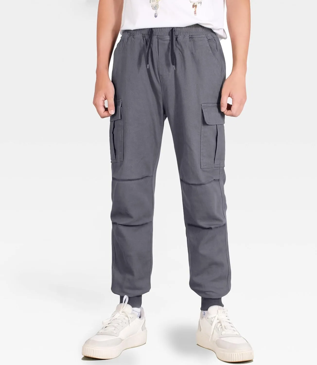 TLAENSON Boys Joggers Cargo Pants for Kids Drawstring Elastic Waist Cotton Twill Jogging School Pant