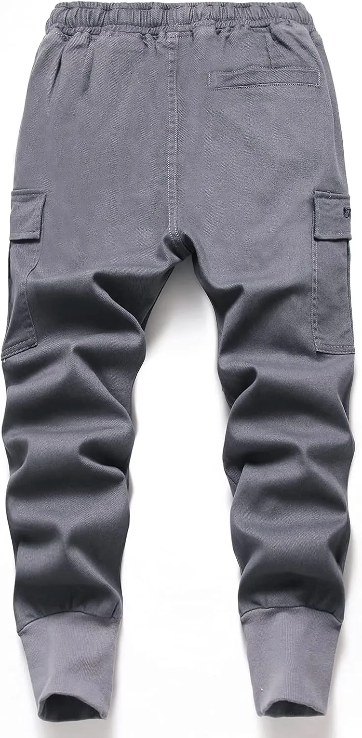 TLAENSON Boys Joggers Cargo Pants for Kids Drawstring Elastic Waist Cotton Twill Jogging School Pant