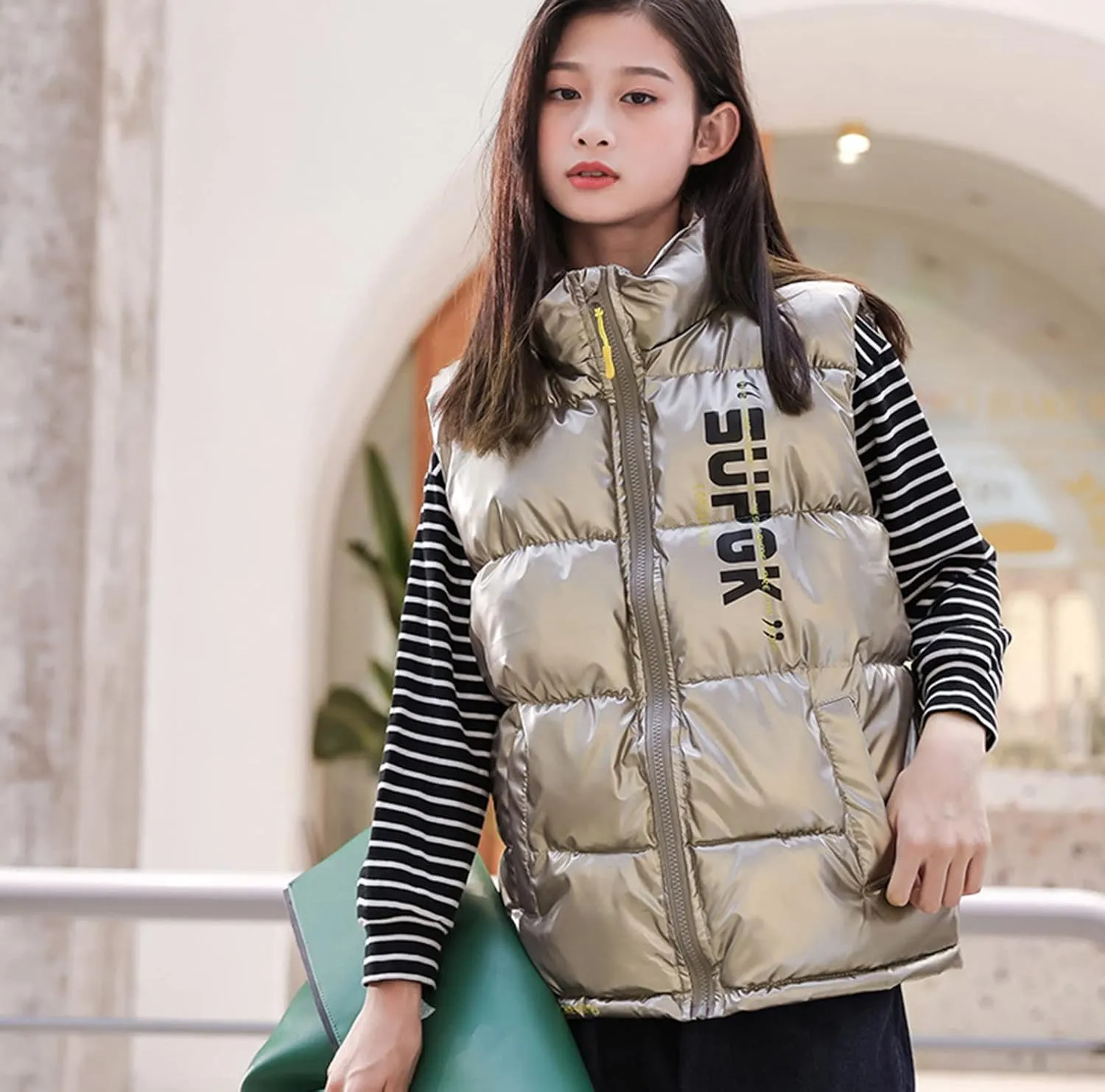 Toddler Boys Girls Autumn Winter Jacket Hooded Zip Sleeveless Jacket Winter Coat Cute Puff Lined Gilet