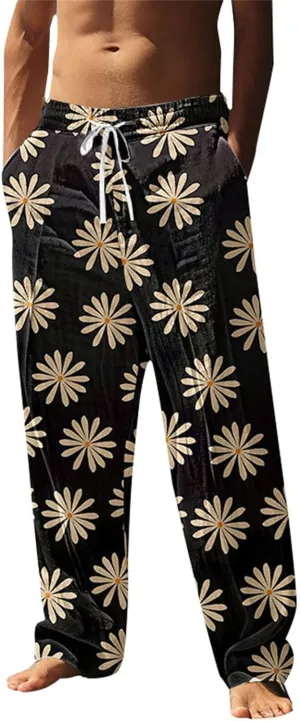 Tropical Palm Tree Graphic Sweatpants for Men Hawaiian Beach Vacation Pants Soft Lounge Lightweight Relaxed Fit