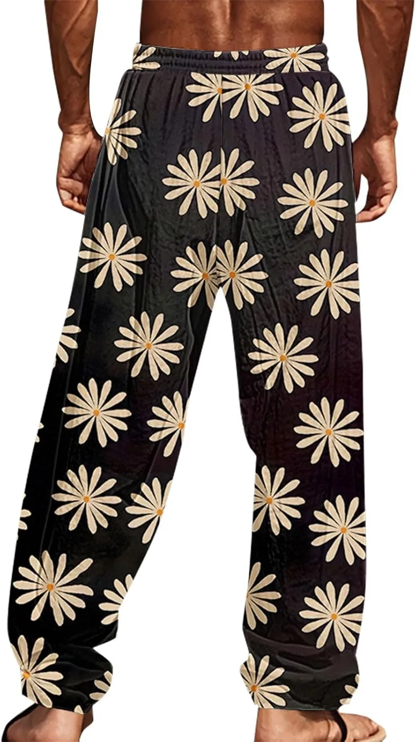 Tropical Palm Tree Graphic Sweatpants for Men Hawaiian Beach Vacation Pants Soft Lounge Lightweight Relaxed Fit