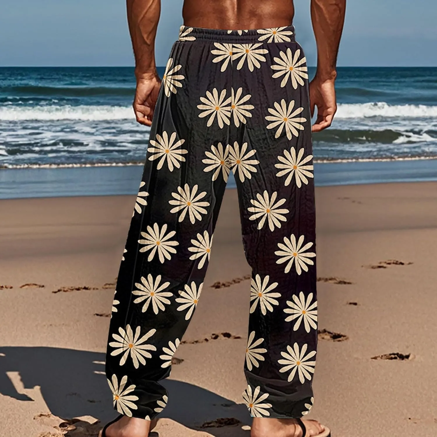 Tropical Palm Tree Graphic Sweatpants for Men Hawaiian Beach Vacation Pants Soft Lounge Lightweight Relaxed Fit