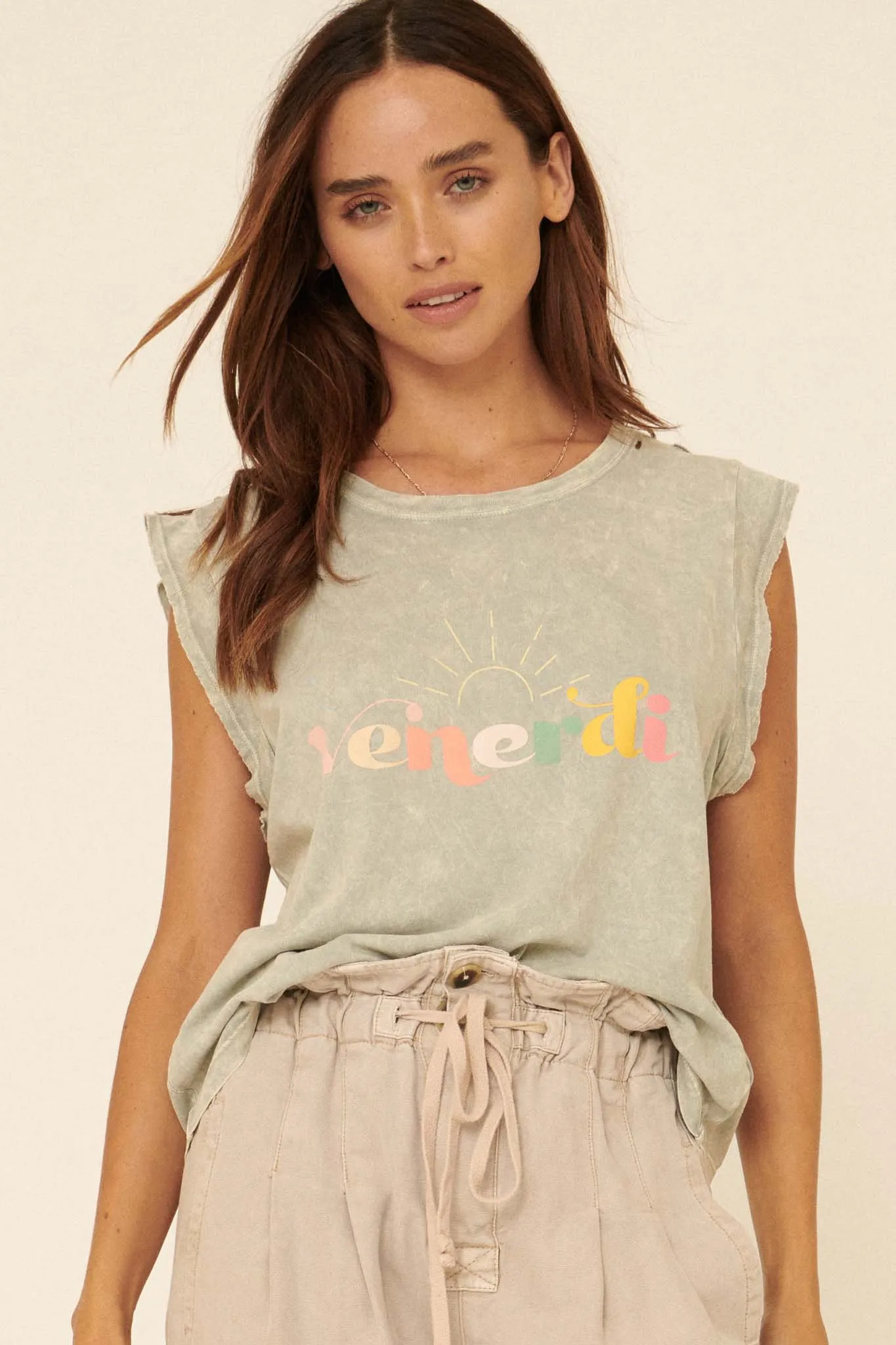 Venerdi Vintage-Wash Sleeveless Graphic Tee