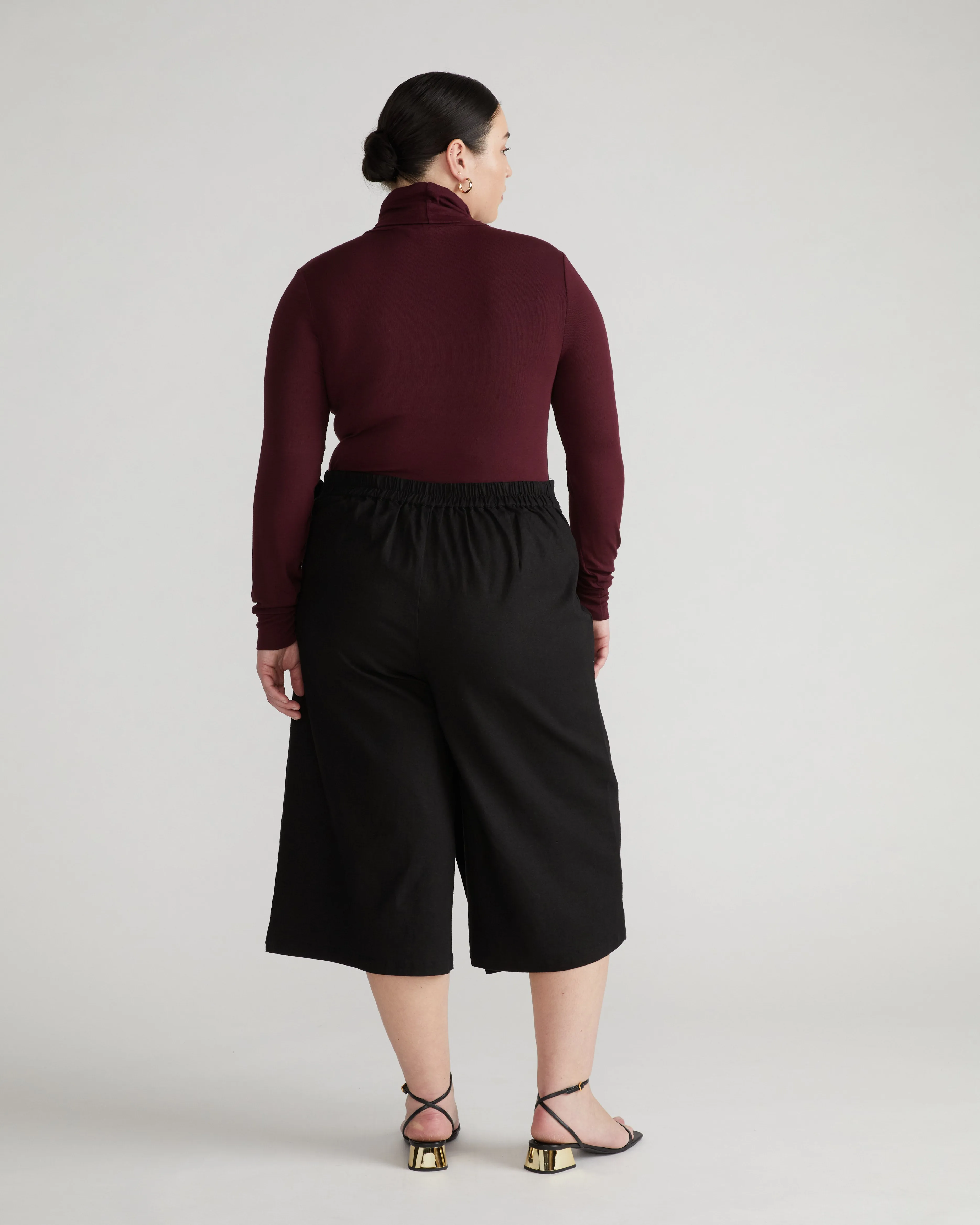 Villa Linen Wrap Culottes - Black