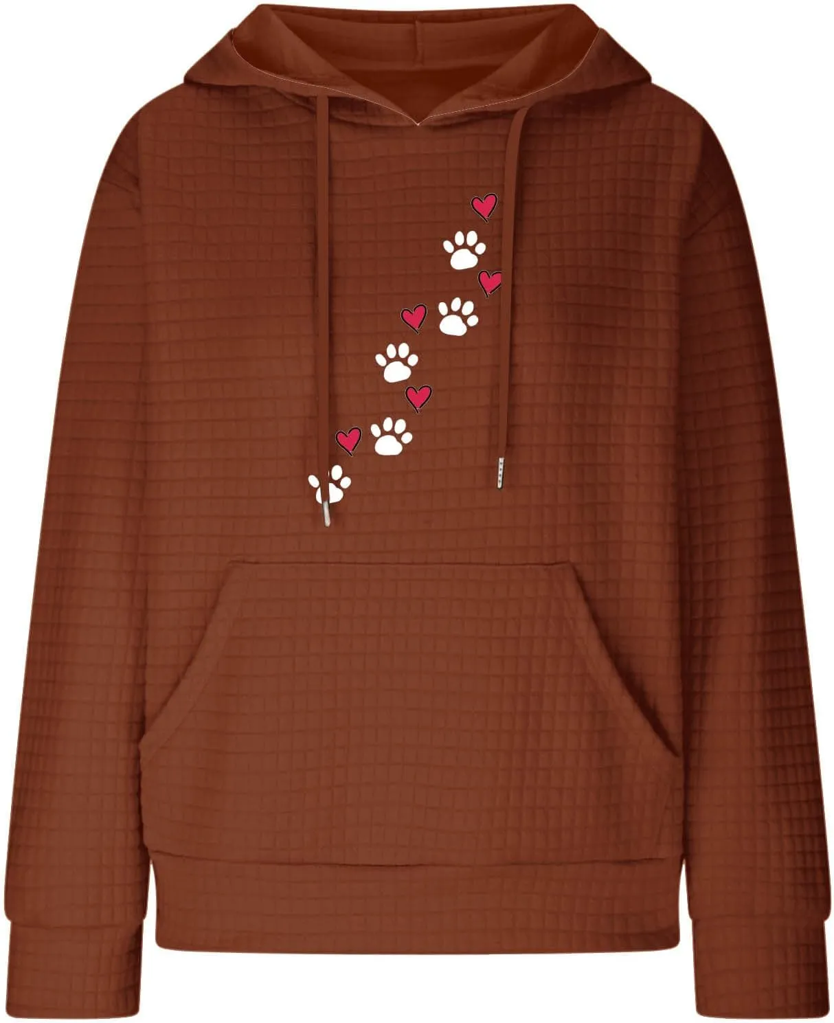Waffle Hoodies for Women Cute Dog Paw Heart Print Hooded Sweatshirts Dog Lover Winter Casual Pocket Drawstring Pullover Tops