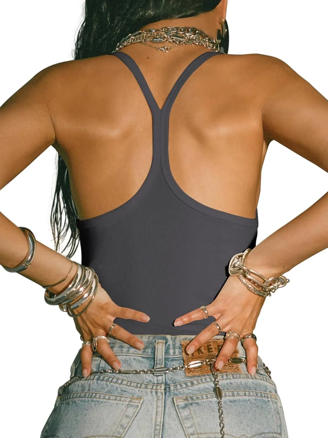 Women Workout Tops Racerback Tank Tops Basic Cute Summer 2025 Camisole Crew Neck Going Out Slim Fit Shirts