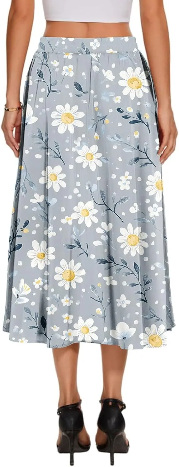 Women's Boho Outfits 2025 Bohemian Long Skirts Flowy High Waist A Line Summer Pleated Skirts, S-2XL
