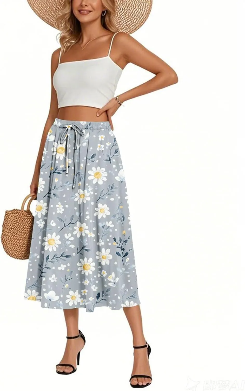 Women's Boho Outfits 2025 Bohemian Long Skirts Flowy High Waist A Line Summer Pleated Skirts, S-2XL