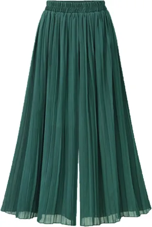 Womens Elegant Chiffon Long Pants Pleated Wide Leg Palazzo Maxi Pants Plus Size Loose Fit Beach Trousers