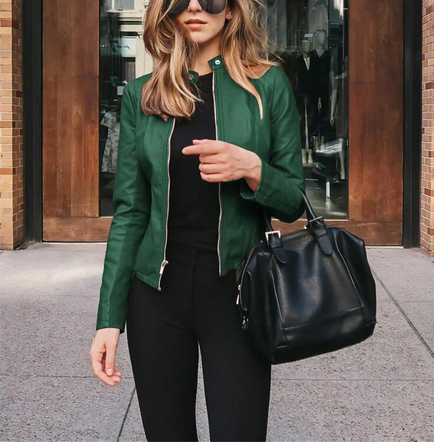 Women's Faux Leather Moto Biker Blazer Jackets Fall Faux Suede Motorcycle Jacket Coat Vintage Pu Leather Streetwear