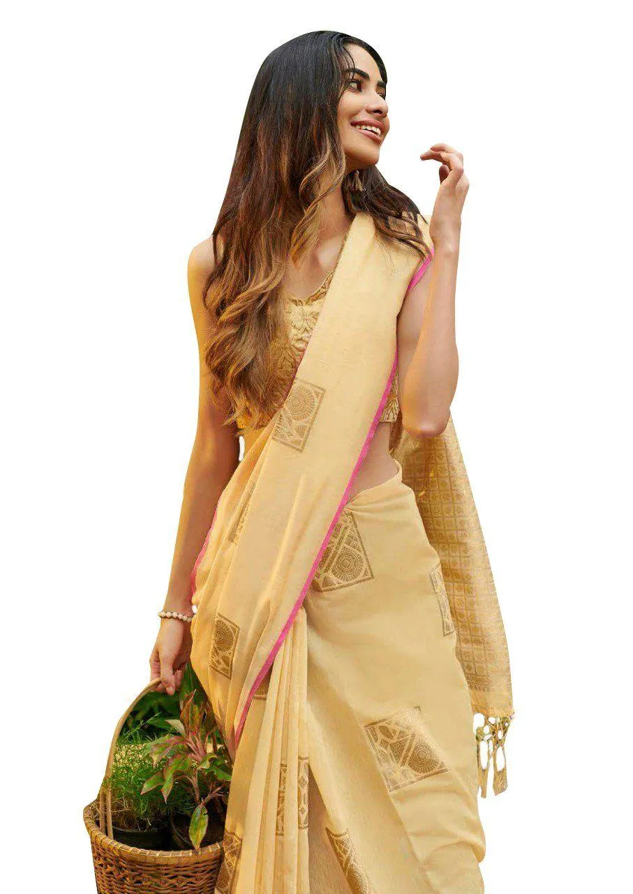 Yellow Zari Linen Cotton Saree BL2206