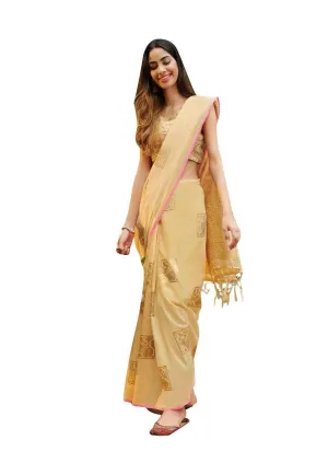 Yellow Zari Linen Cotton Saree BL2206