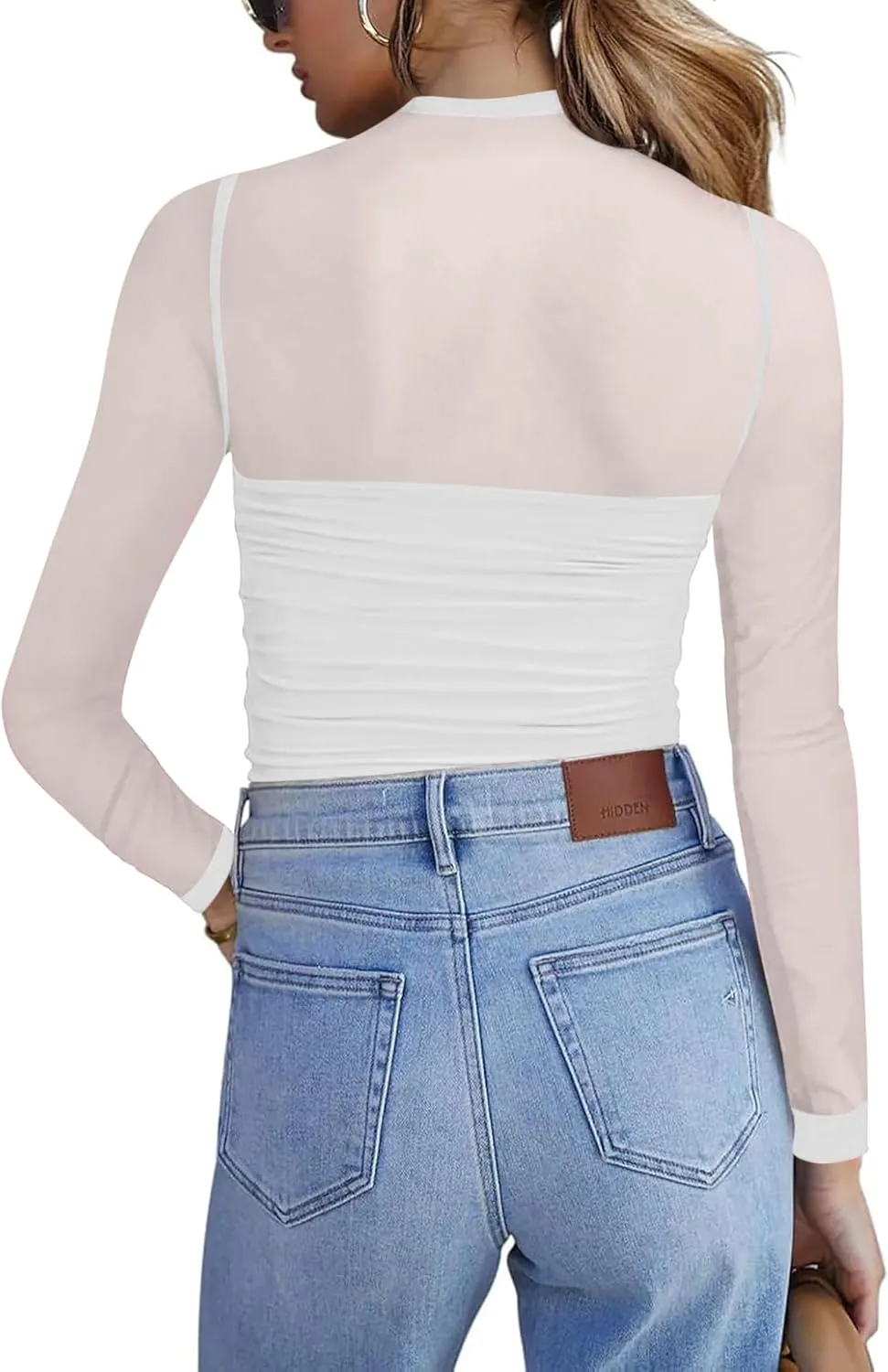 Zeagoo Women's Sexy Mock Turtle Neck Long Sleeve Tops Sheer Mesh Ruched Trendy Going Out Shirts Blouse