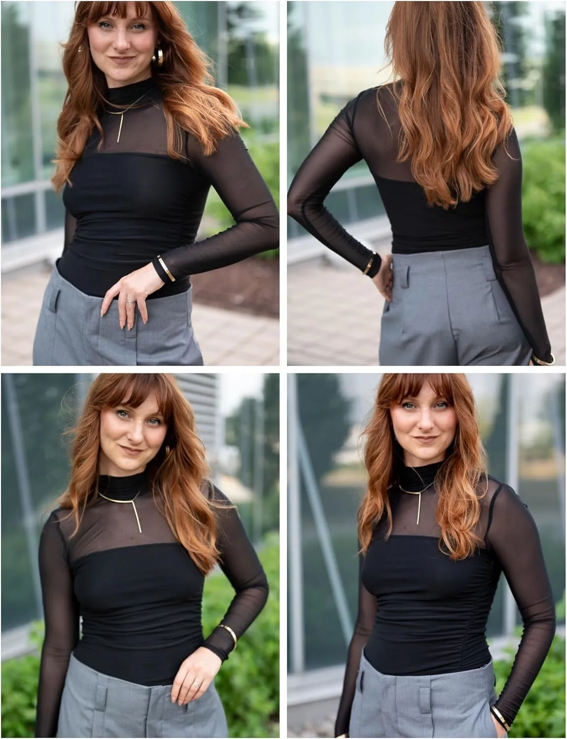 Zeagoo Women's Sexy Mock Turtle Neck Long Sleeve Tops Sheer Mesh Ruched Trendy Going Out Shirts Blouse
