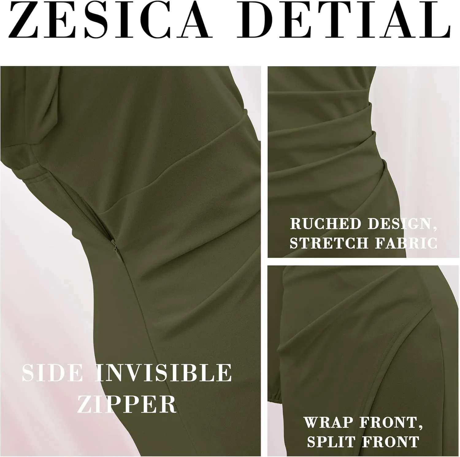 ZESICA Women's One Shoulder Long Sleeve Cocktail Dress Sexy High Slit Ruched Bodycon Wedding Guest Maxi Dresses