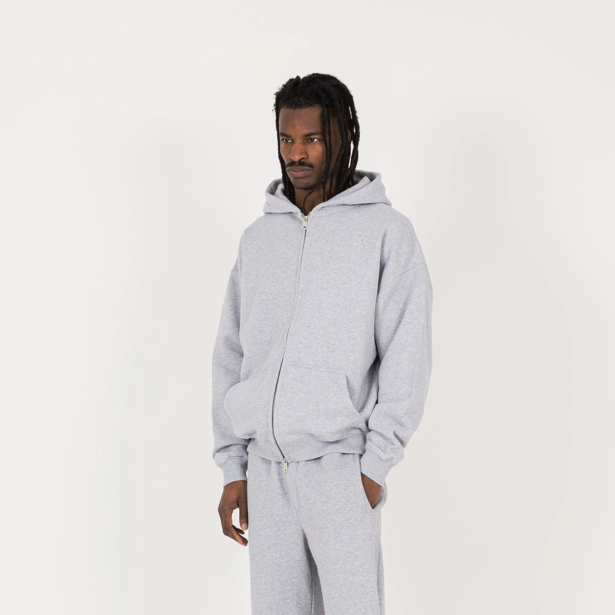 Zip Hoodie - Light Marl Grey
