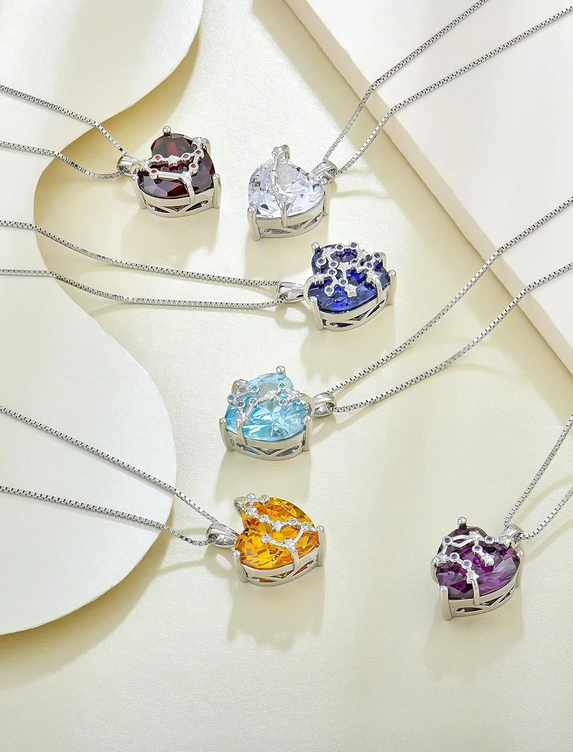 Zodiac Constellation Necklace for Women, 925 Sterling Silver Heart Pendant with Birthstone Astrology Horoscope Jewelry Gifts