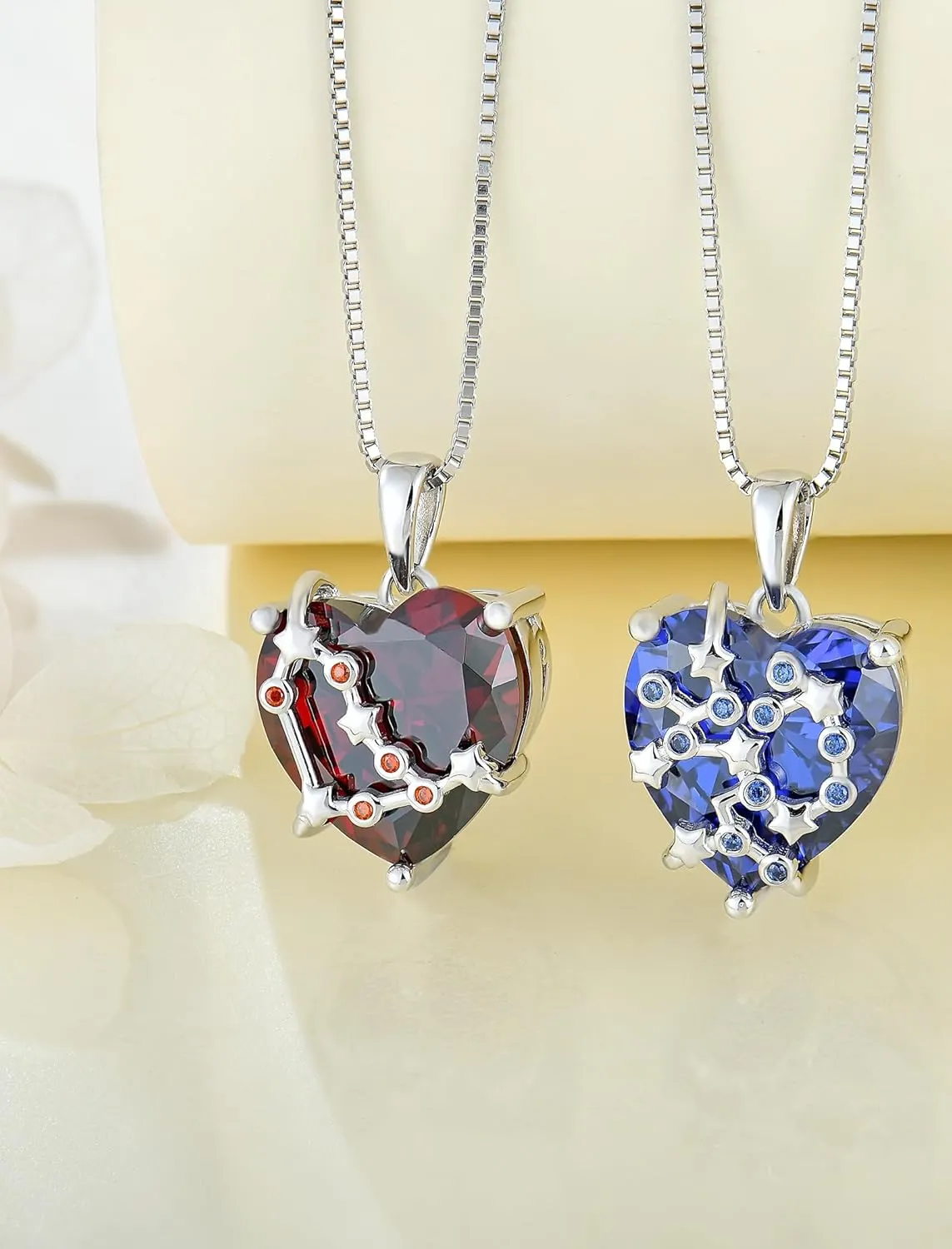 Zodiac Constellation Necklace for Women, 925 Sterling Silver Heart Pendant with Birthstone Astrology Horoscope Jewelry Gifts